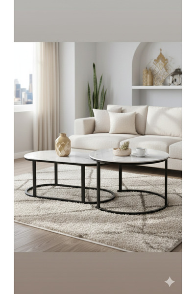 co arma Two-piece ceramic coffee table set: a round center table (70x70cm) an...