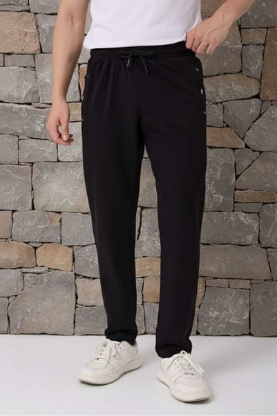 zeyra New Season Black Stylish and Sporty Sweatpants with Embroidery Details on the Pocket
