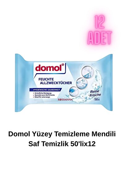 DOMOL Yüzey Temizleme Mendili Saf Temizlik 50'li (12 Adet)