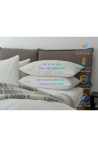 TECHTACT %100 Doğal Kaz Tüyü Yastık - Sırt ve Boyun Destekli Terletmez Kırlen...