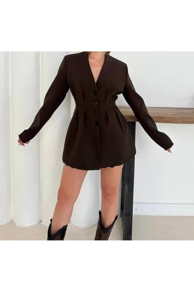 LADY SHOPPING KADIN YENİ SEZON V YAKA UZUN KOLLU BLAZER CEKET ELBİSE