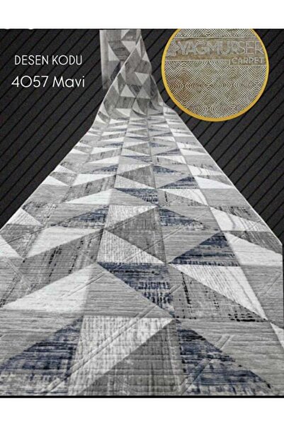 Nesrin KAYMAZ JEL TABAN MODERN KESME YOLLUK SALON HALISI MAVİ GRİ ÜÇGEN