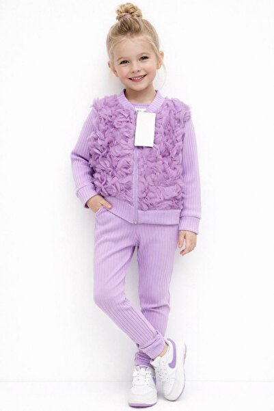 ARBİ kids Κοριτσίστικο σετ από χτενισμένο βαμβάκι με ροζ ζακέτα και δύο κλωστές