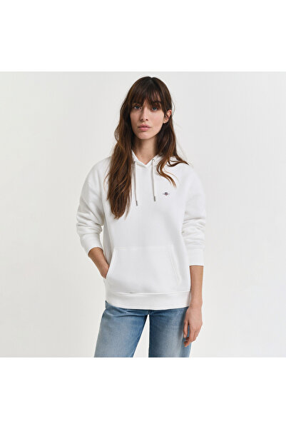 Gant Kadın Beyaz Relaxed Fit Kapüşonlu Sweatshirt