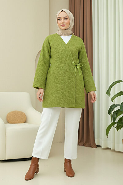 MODAQU Side-Tie Boucle Fabric Kimono - Oil Green