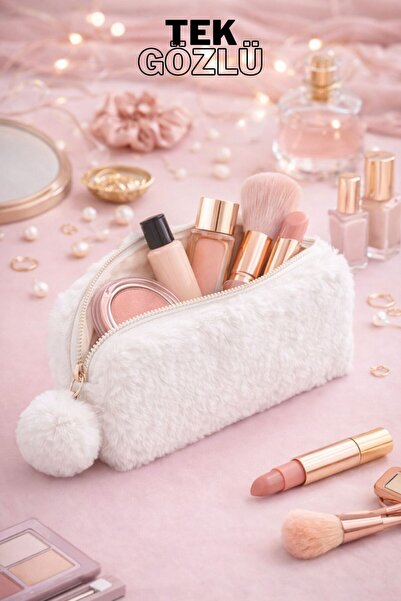 Bambus Peluş Tek Gözlü Bölmeli Kumaş Çok Amaçlı Fermuarlı Seyahat ve Makyaj Ç...