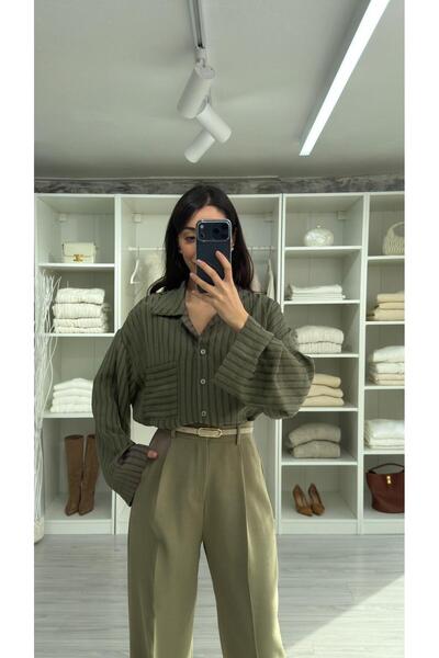 LUUNA STORE Ali̇na Oversized Striped Shirt - Khaki