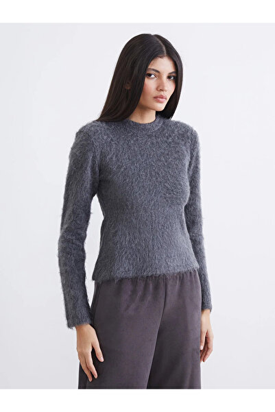 LC Waikiki Lcw Vision Anthracite Crew Neck Women's Fuzzy Knitwear Sweater