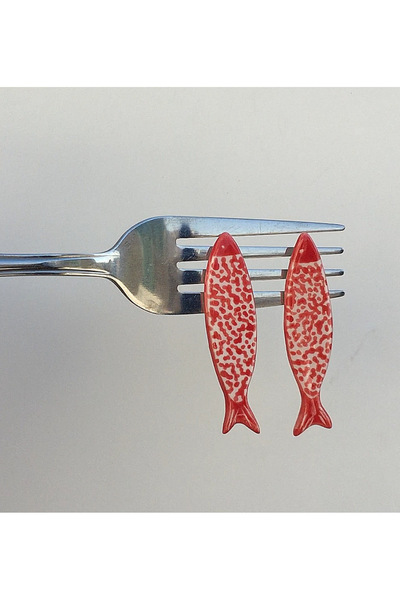 Rapoolin accessories El Yapımı Seramik balık desenli el çizimi Küpe - Ceramik...