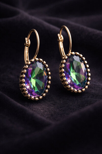 İyyaKee Kadın Bakır Küpe Doğal Mistik Topaz Taşlı Saf Bakır Küpe