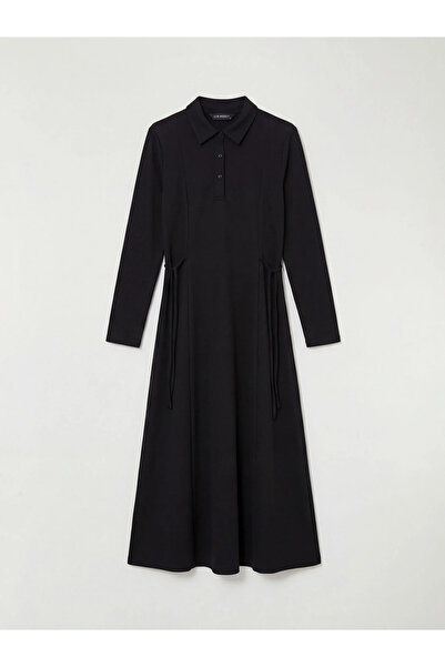 LC Waikiki LCW Comfort Καφέ Φόρεμα με V-λαιμόκοψη και εφαρμογή στη μέση