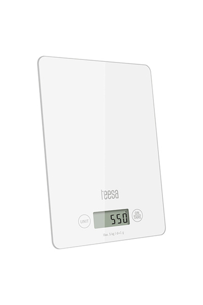 Teesa Cântar digital de bucătărie din sticlă albă 5kg/1g cu ecran LCD
