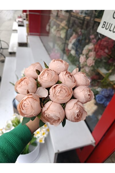 Merveparti Τεχνητή ανθοδέσμη με 11 παιώνιες και ανοιχτό ροδακινί χρώμα σομόν.