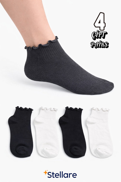 stellare Women's Ruffle Detailed Ankle Socks 4 Pairs