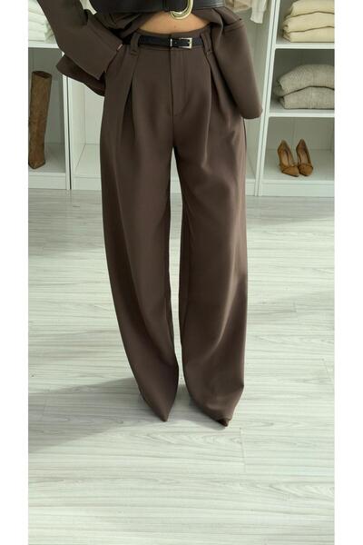 LUUNA STORE Pleated Belted Trousers - Brown