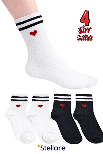 stellare Women's Heart Patterned Striped Socks 4 Pairs