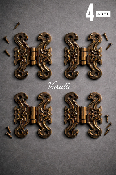 Varalli 4 Adet Antik Kelebek Menteşe ve Vida Kutu ve Sandık Menteşesi Hobi Me...