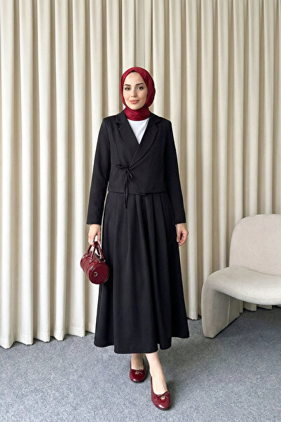 MODAQU Cross-Tied Jacket Skirt Set - Black