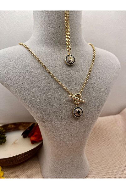 XP XUPİNG Xuping 14k Gold Kuzey Yıldızı Taşlı Çubuk Halka Kilit Zincir Kolye ...