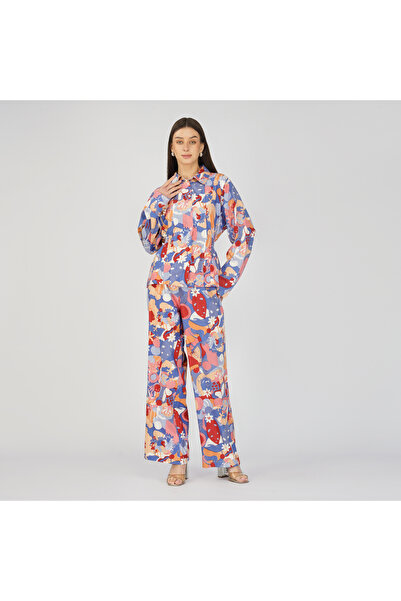 LINELLE Blue Base Multicolor Retro Abstract Printed Coord Set