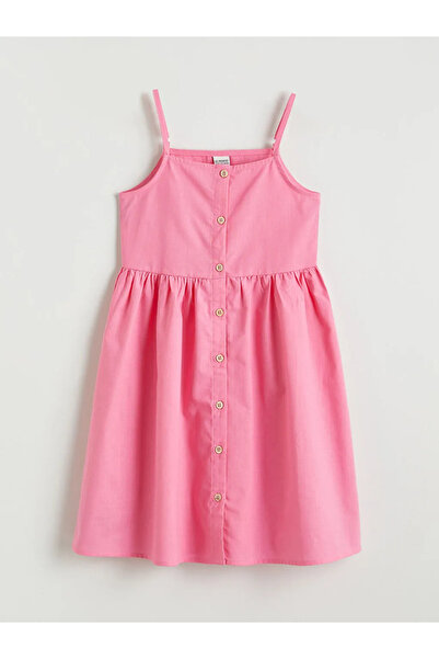 LC Waikiki LCW ECO Pembe Kare Yaka Kız Çocuk Elbise
