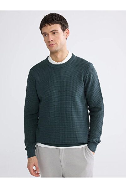 LC Waikiki Lcw Vision Green Crew Neck Textured Men's Knitwear Sweater