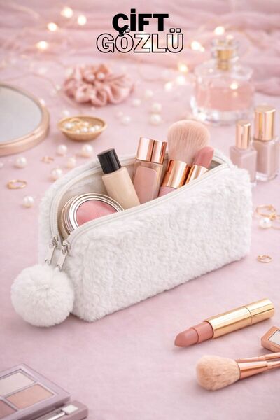 Bambus Peluş Çift Bölmeli Gözlü Bölmeli Kumaş Çok Amaçlı Fermuarlı Seyahat ve...