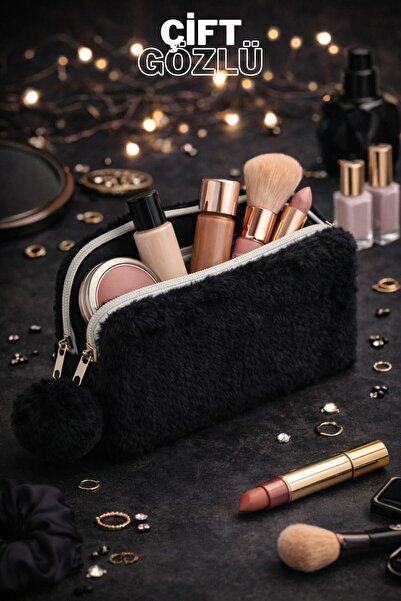 Bambus Peluş Çift Bölmeli Gözlü Bölmeli Kumaş Çok Amaçlı Fermuarlı Seyahat ve...