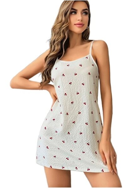 bipamuk Women's Combed Cotton Breathable Fabric Soft Cherry Pattern Nightgown