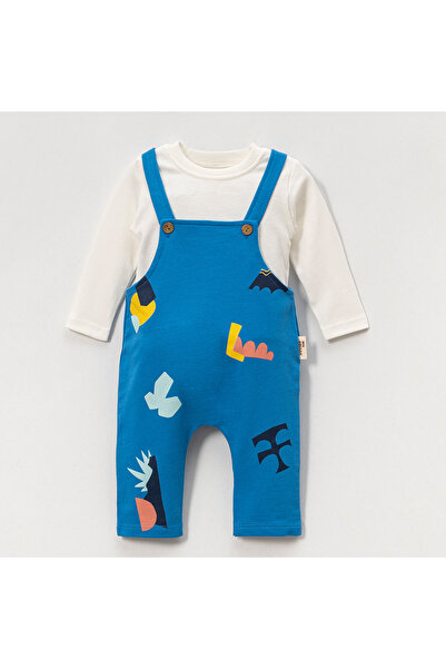 vovido kids Geometric Saks Blue Baby Boy Salopet Set