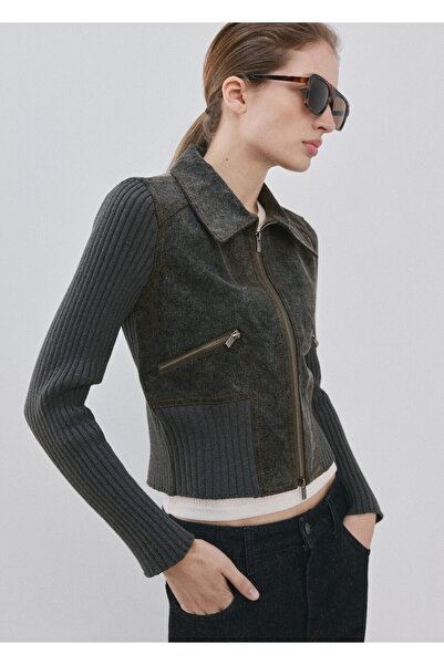 MANGO Woman Slim fit knit jacket with zipper