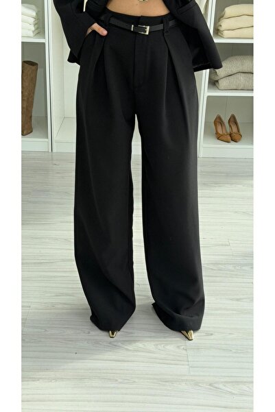 LUUNA STORE Pleated Belted Trousers - Black