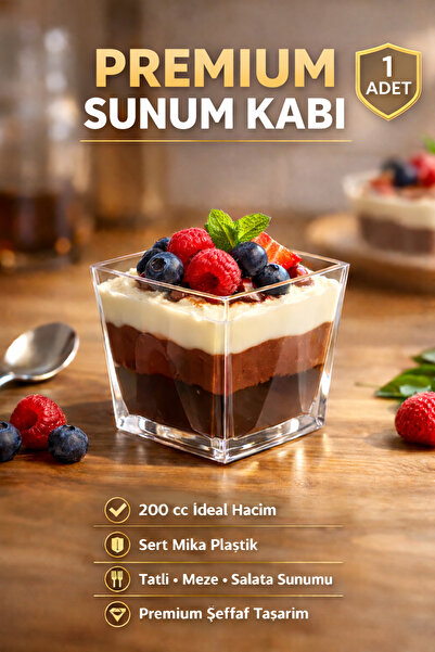 OPTİMEX 1 Ad. 200Cc Kübik Prizma Mika Magnolya Kase Plastik Tatlı Sunum Kabı ...