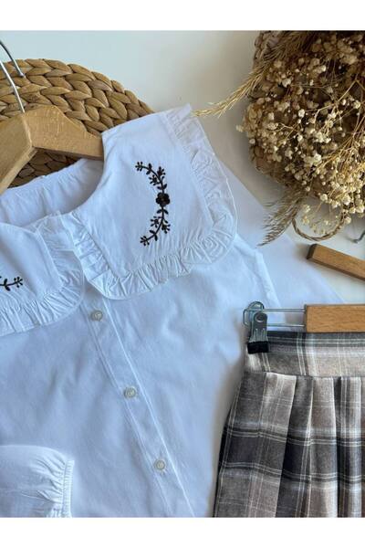 vera kids Girl's Baby Collar Embroidered Shirt and Skirt Set