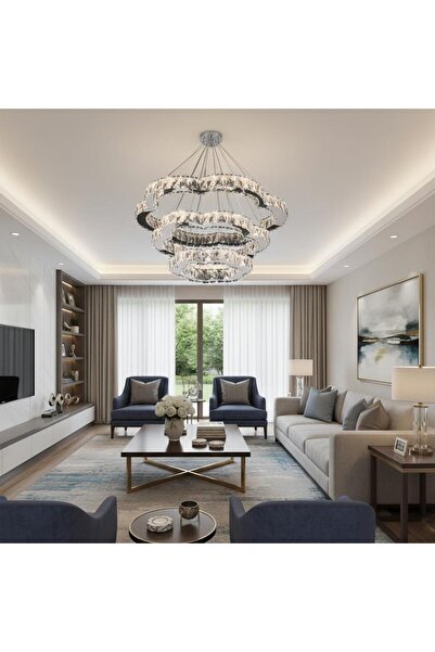 Elizim Home Lighting Castra kristal taşlı ledli krom avize