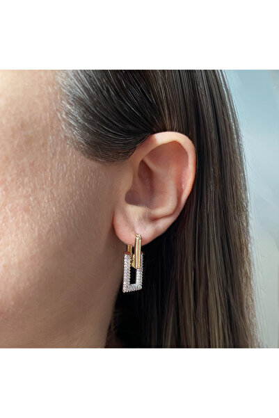 GOX Rectangular Shaped Stone Double Hoop Earrings with Corners