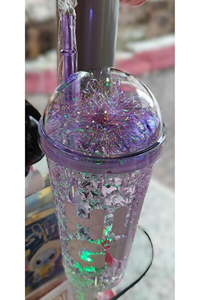 ada çanta kırtasiye كوب بلاستيكي مزخرف بغطاء مزخرف وشفاطة مع إضاءة 470 مل AD6...