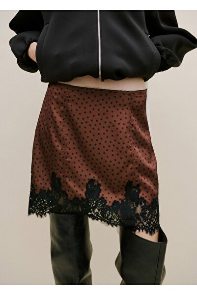 MANGO Woman Puantiye desenli saten etek