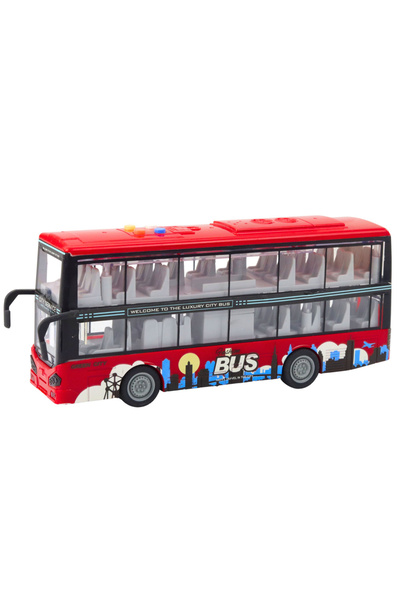 LEAN Autobuz urban etajat 1:16 cu lumini și sunete, roșu
