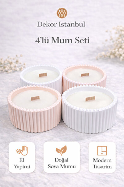 Dekor İstanbul 4’lü Mum Seti – El Yapımı Doğal Soya Mum, Modern Dekoratif Mum...