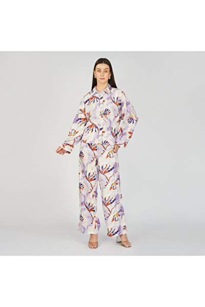 LINELLE White & Grey Multicolor Abstract Printed Coord Set