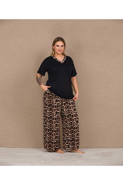 Lady Pajama Short Sleeve Large Size Viscose Fabric Pajama Set