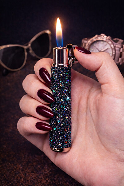 Duru Dijital Full Taşlı Metal Çakmak – Premium Kristal Işıltılı Hediyelik Çak...