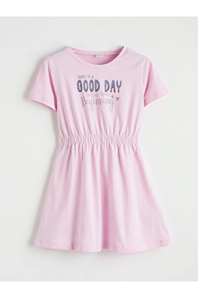 LC Waikiki LCW ECO Λιλά με τύπωμα Χτενισμένο βαμβακερό φόρεμα για κορίτσια