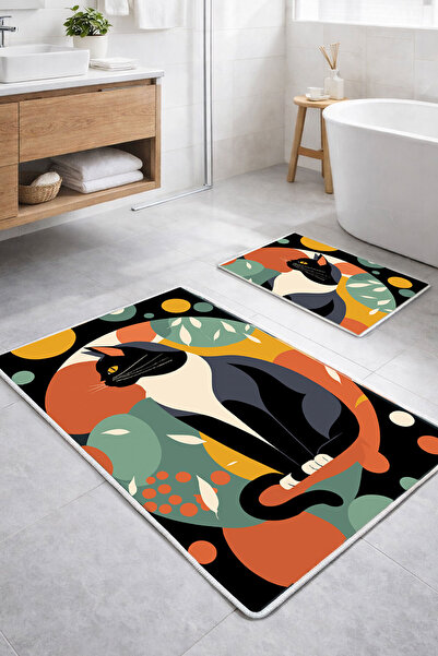 Nihai Ev Ψηφιακό αντιολισθητικό χαλάκι μπάνιου με δύο γάτες, μοντέρνο χαλάκι ...