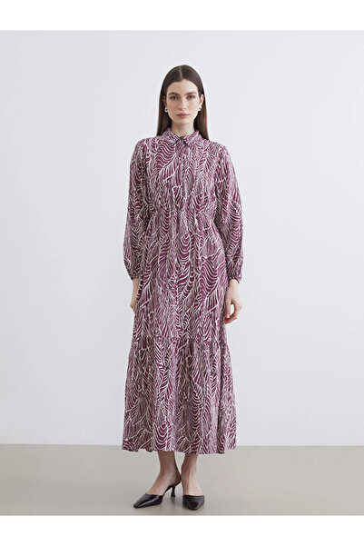 LC Waikiki LCW Modest Φόρεμα με μοτίβο σε γιακά πουκαμίσου και εφαρμογή στη μ...