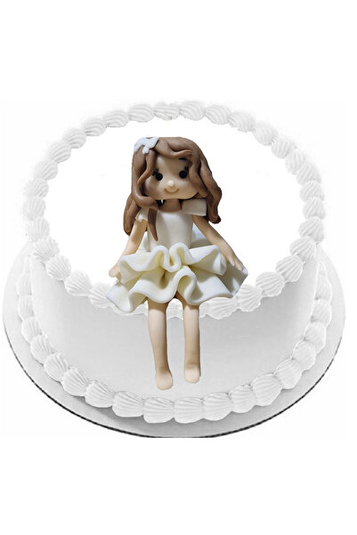 Pasta9 Şeker Hamurundan Kız Figürü Beyaz Kıyafetli