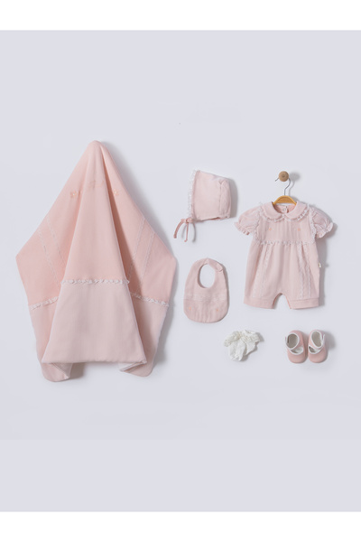 Baby shine طقم استقبال مواليد بناتي تركي صيفي 6 قطع -100%من القطن الطبيعي-مزي...