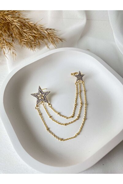 BOJOVA Yıldızlı Zincirli Kıkırdak Detaylı Küpe