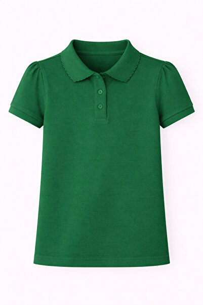 OEM Tricou scoala cu maneca scurta, FETE, tip polo, VERDE inchis